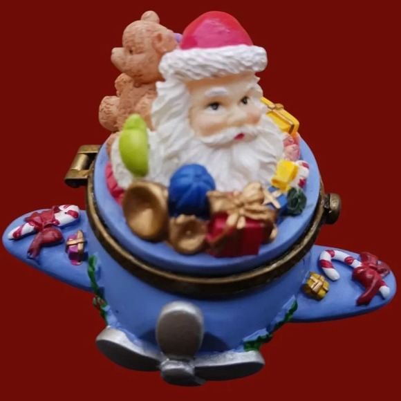 Santa Claus Airplane Trinket Box With Holiday Decorations & Gifts - Picture 8 of 9